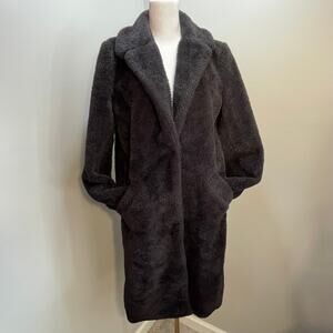 Women’s Plush Faux Fur Mob Wives Long Black Winter Coat Sz Small MARK ALAN